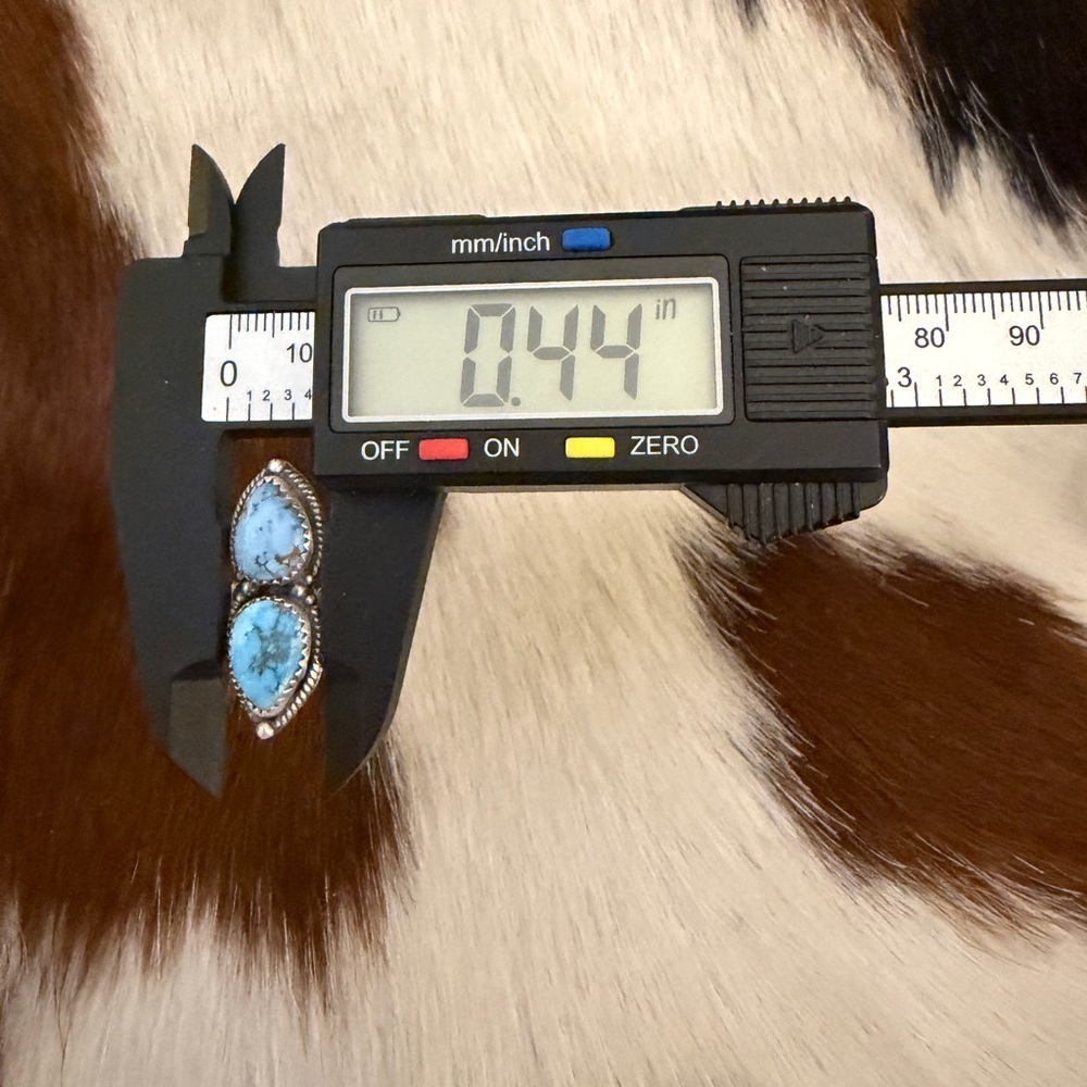 ❤️ Golden Hills 2 Stone Turquoise Sterling Navajo Style Ring Size 5 to 7.5 ADJ - Picture 12 of 14